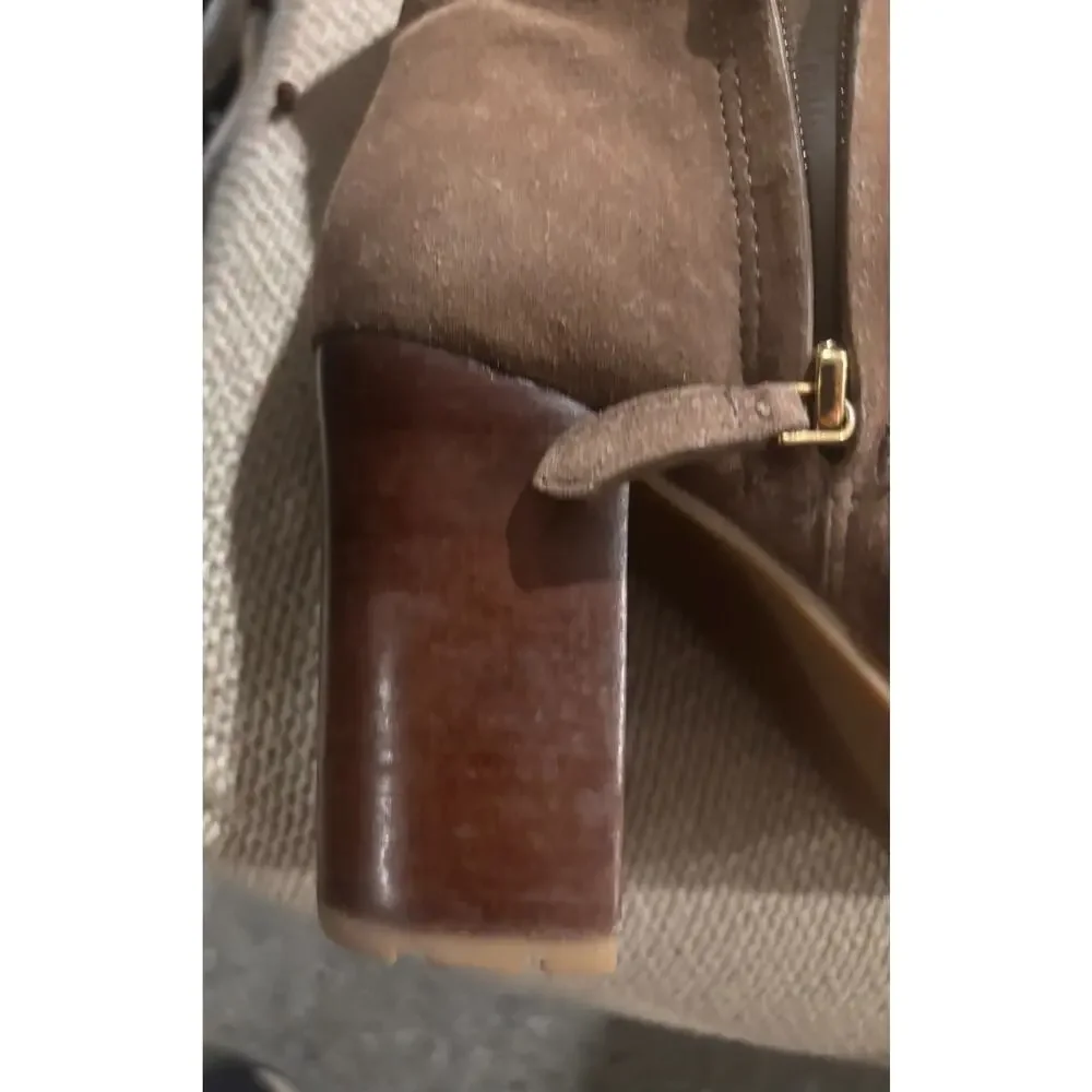 Tory Burch Suede Turnlock Ankle Boots Booties Tan Camel Double T Logo Sz 8.5